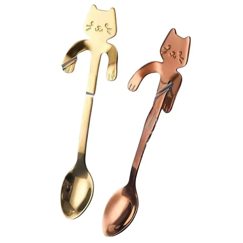 [New] [New] Stainless Steel Cute Cat Hanging Spoons Smooth Edge Lovely Design Fit For Coffee Tea Dessert Home Use