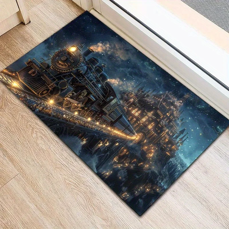 Steampunk Industrial Train Area Rug Non Slip Washable Floor Mat For Living Room Bedroom Kitchen Home Decor