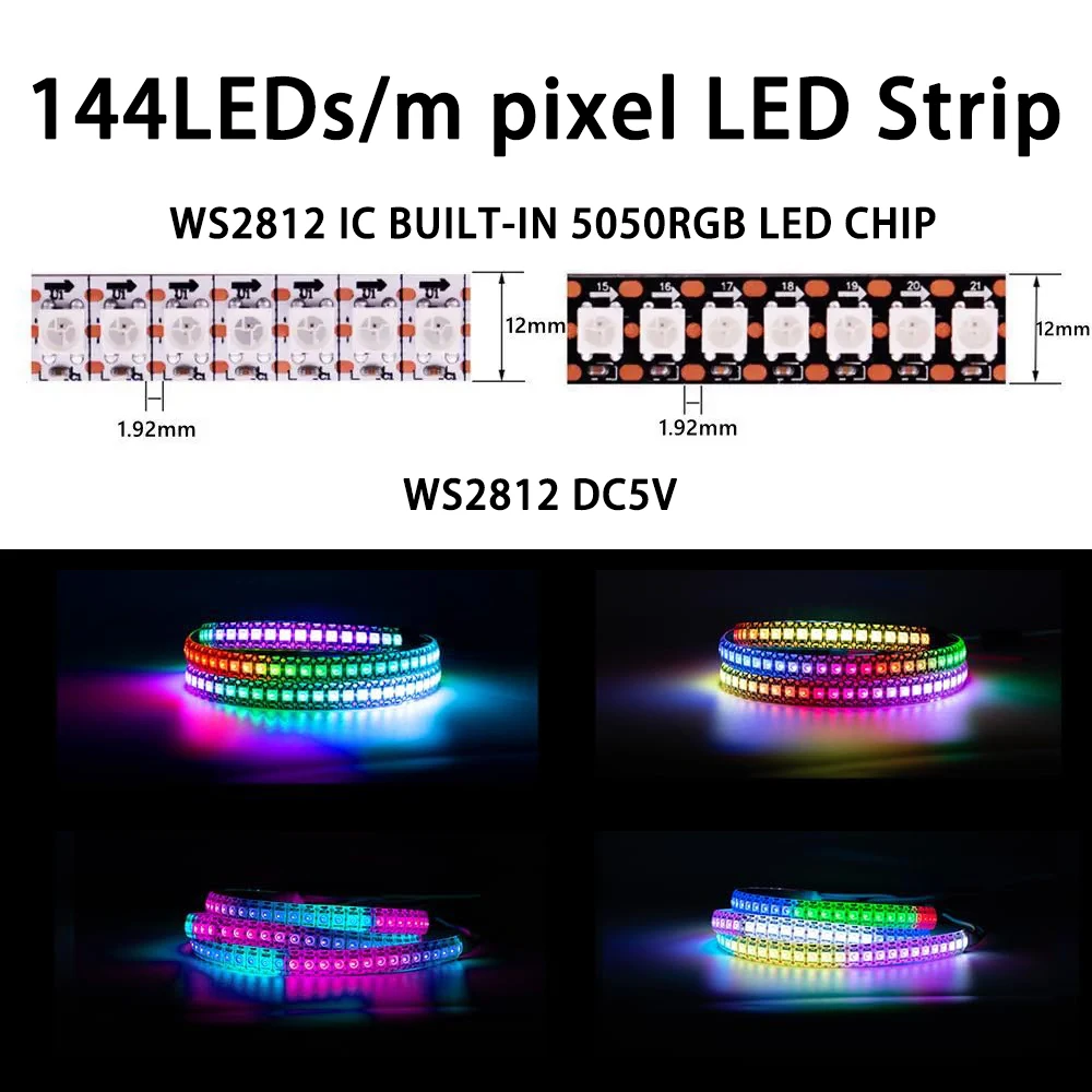 

144LEDs per meter WS2812B RGBIC Individually Addressable LED Strip DC5V 144 pixels SMD5050 RGB Smart Strip Light IP67 Waterproof