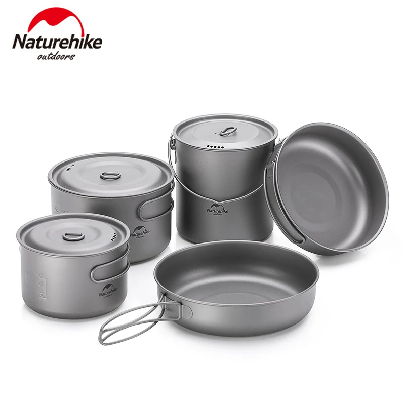 Naturehike Titanium Tableware Outdoor Picnic Utensils Tableware Hiking Foldable Pot Frying Pan Titanium Cup Camping Cookware