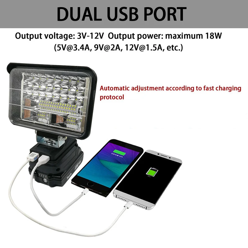 Lampe de travail ADP05 à LED, torche électrique, projecteur pour Makita Lomvum Zhipu Hongsong Jingmi, batterie Li-ion 18V BL1830