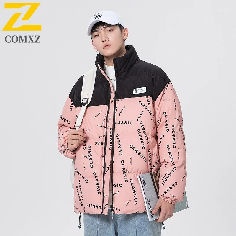 COMXZ 2025 رائجة البيع سترة قطن الرجال الشتاء سترة سميكة معطف هونغ كونغ نمط طالب للجنسين زوجين ملابس خارجية فضفاضة تناسب الموضة