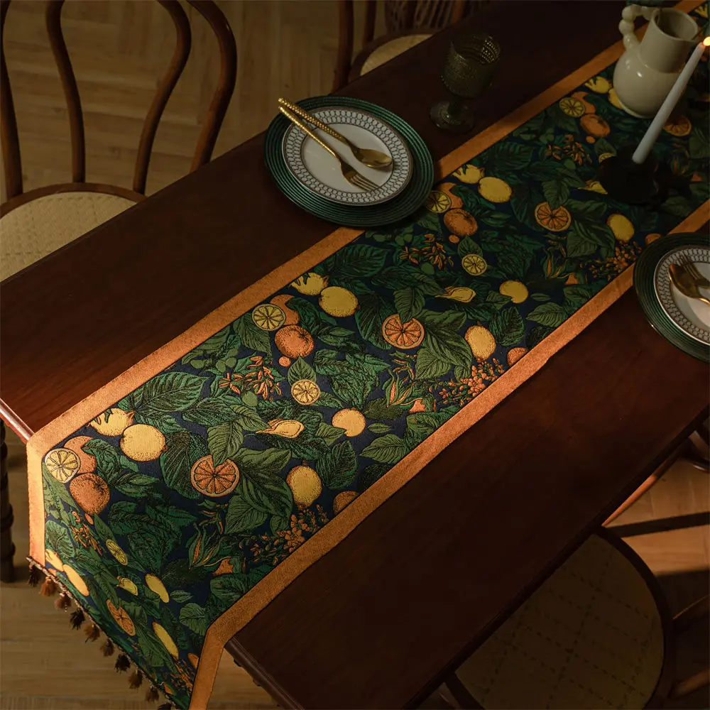 

Color Woven Jacquard Retro Lemon Table Flag Polyester Tablecloth Retro Tv Cabinet Fixed Cover Cloth Bed Tail Towel