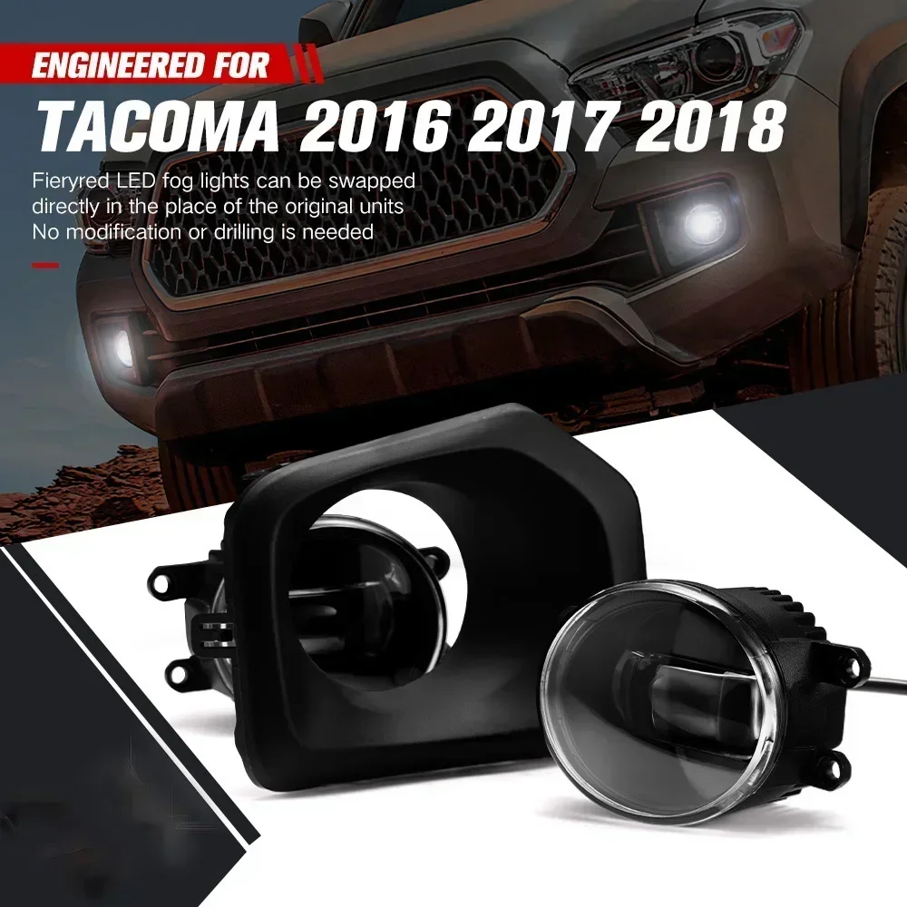 Car LED Headlight Retrofit Fog Light Lens for Toyota Tacoma 2016-2018, 12V 5500K, Plug and Play