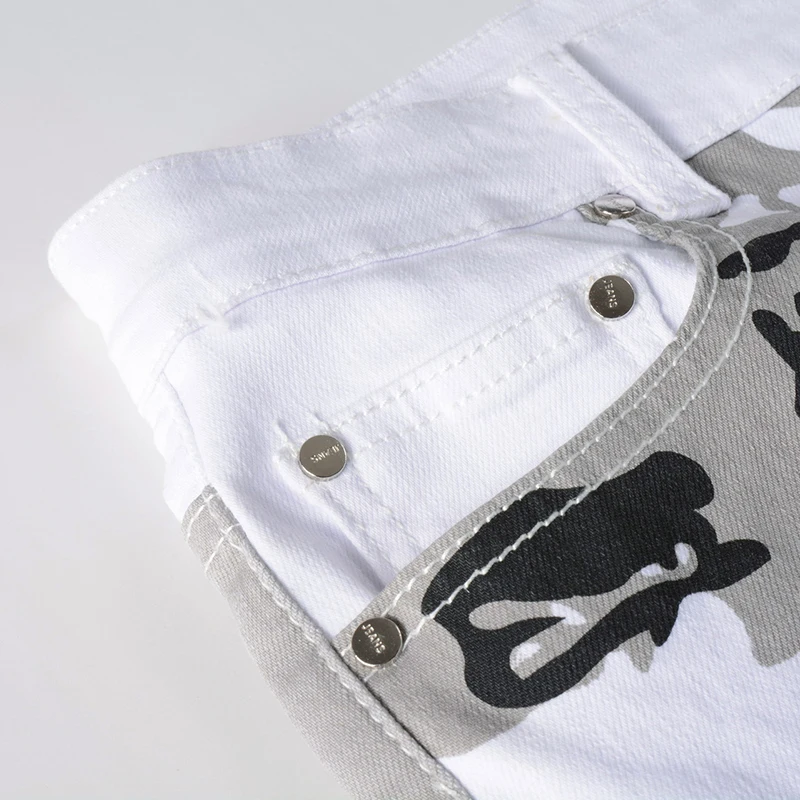 Pantalones Vaqueros informales de algodón para Hombre, Jeans ajustados elásticos con estampado de camuflaje blanco, novedad de 2023