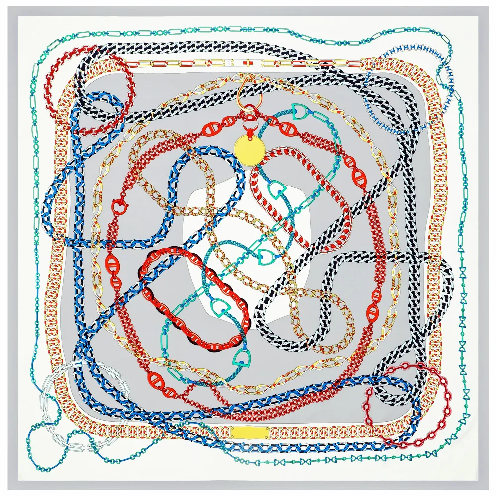 130cm Square Scarf 2021 Luxury Brand Twill Silk Scarf For Women Female Chain Design Bandanna Head Large Square Scarves Shawl