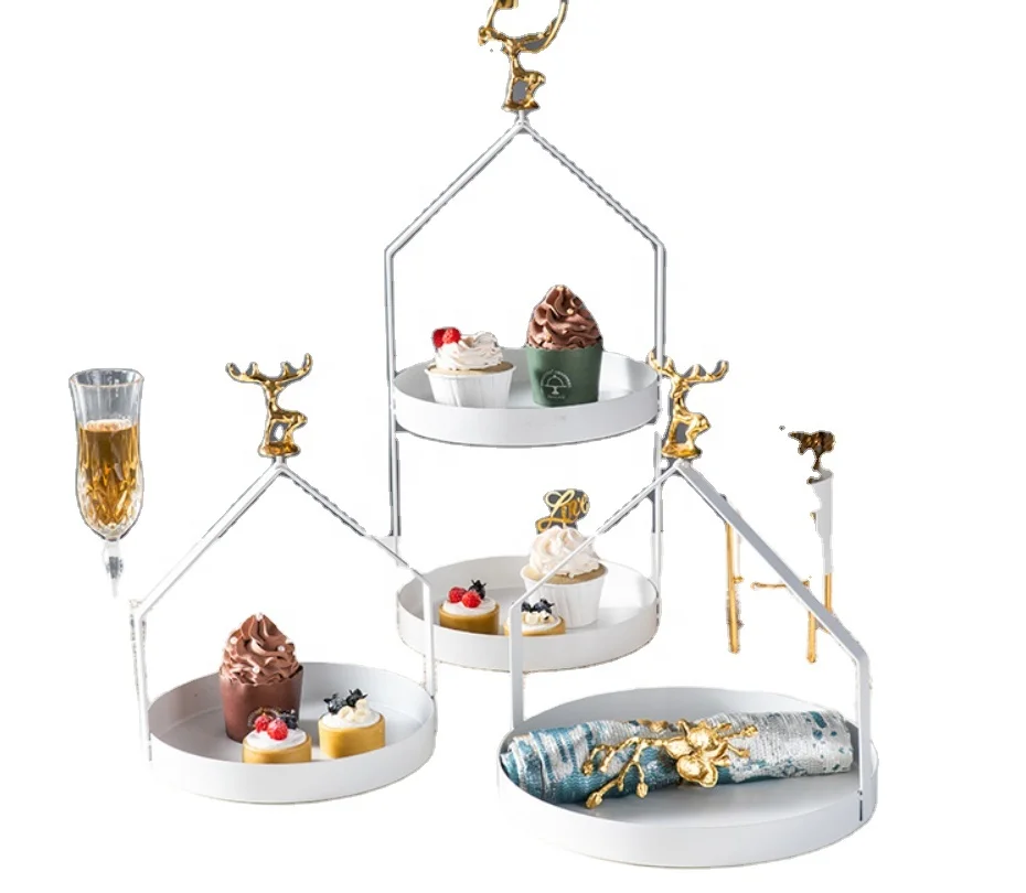 

Double Triangle Round Metal Cake Holder Dessert Cupcake Holder Wedding Party Garden Bedroom Decoration Tools