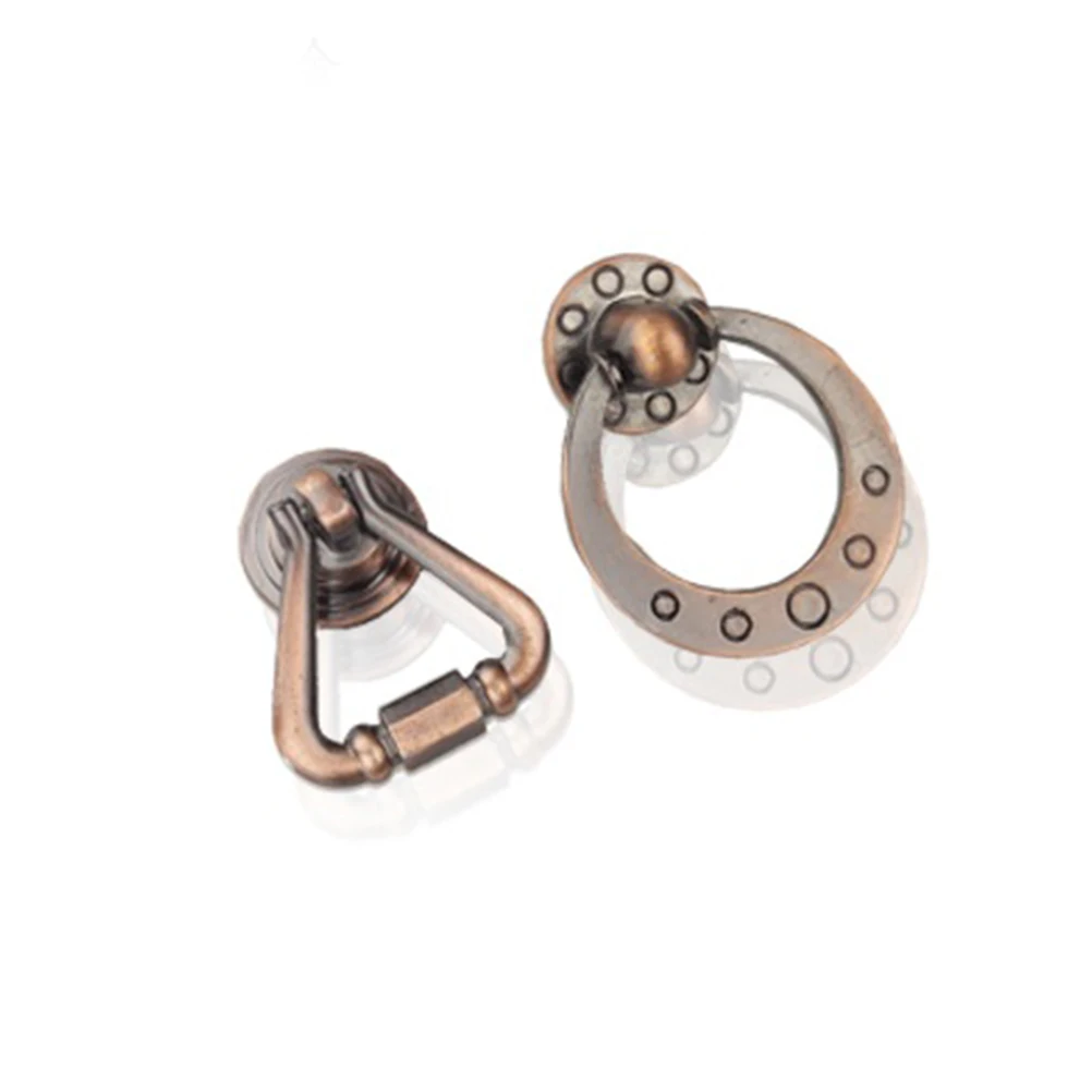 

4Pcs Vintage Copper Cabinet Pull Handles Zinc Alloy Ring Knobs Drawer Wardrobe Door Handles for Home Office Bathroom