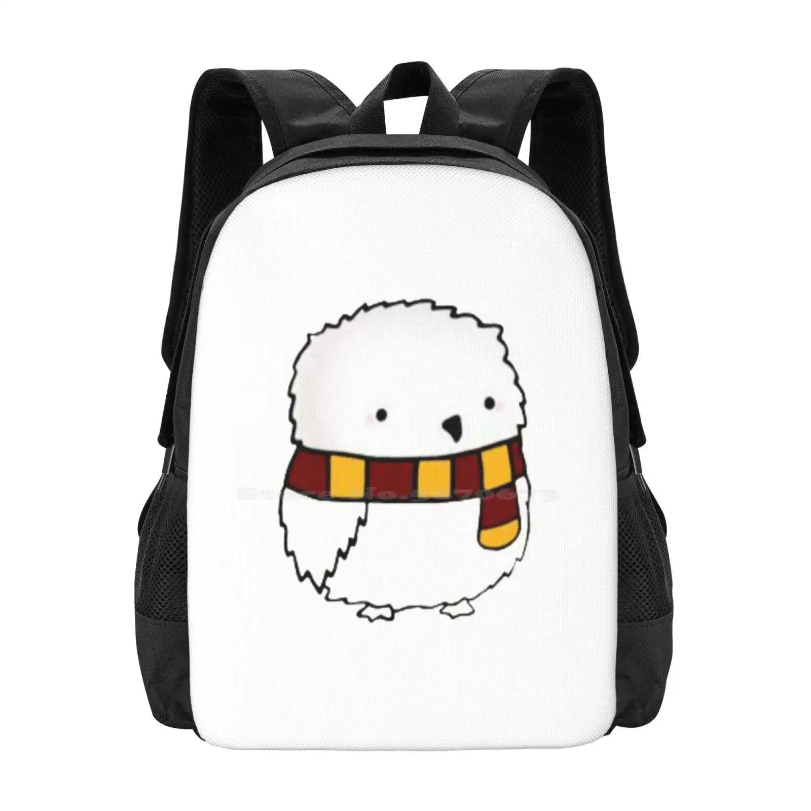 Fat White Owl School Bag Big Capacity Backpack Laptop Fat Owl Cute Owl Snowy White Owl Owl In Animals Cartoon Animal Winter