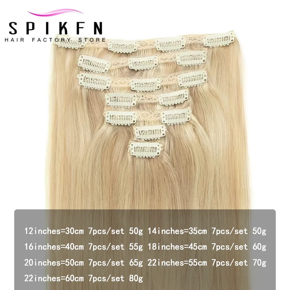 SPIKFN 하이라이트 블론드 클립 인 헤어 익스텐션 인간 모발 16-24인치 클립 인 100% 인간 모발 자연 익스텐션 스트레이트