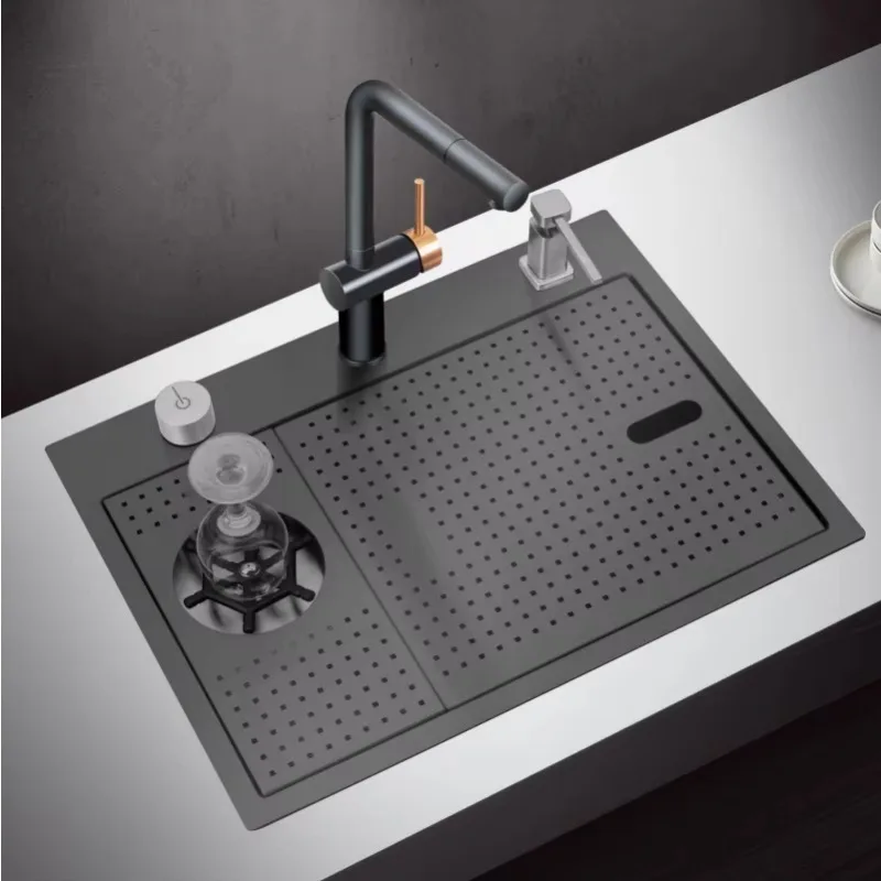 

Invisible Stainless Steel 304 Kitchen Sink Single Bowl Household Handmade Washing Kitchen Sink with Cover and Cup Washer