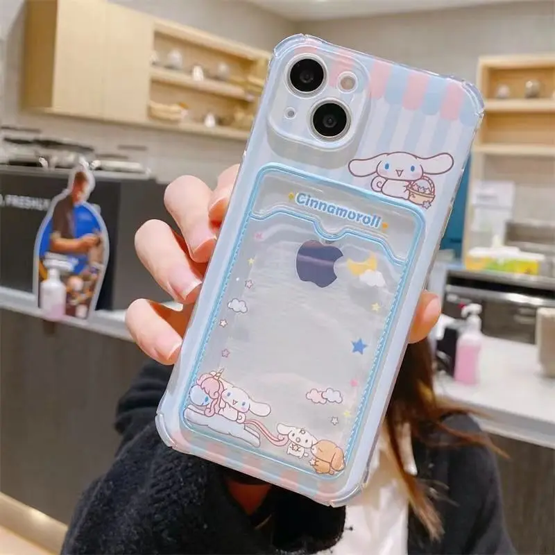Sanrio Keroppi Bad Badtz Maru Card Pocket Phone Case For NEW Iphone 15 12 13 Pro Max Silicone Transparent Cover