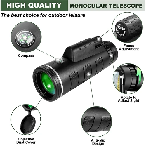 Imagen 2 del producto Potente telescopio Monocular portátil HD 10x42 con prisma BAK4 para viajes al aire libre, Camping, senderismo, caza, observación de aves, regalos de vacaciones
