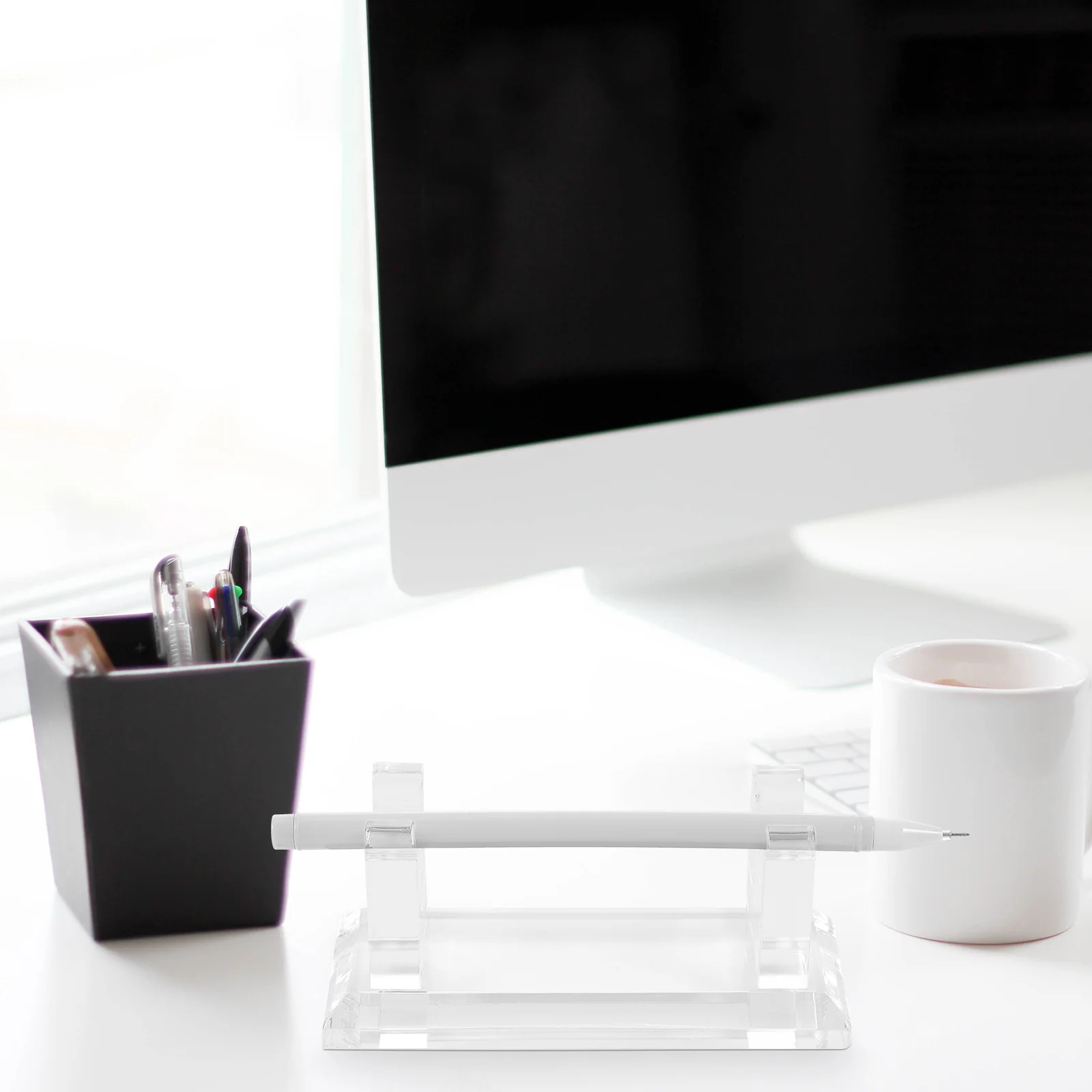 

Acrylic Pen Storage Stand Red Transparent Organizer For Home Office School Salon Pen Display Rack Eyebrow Makeup Brush