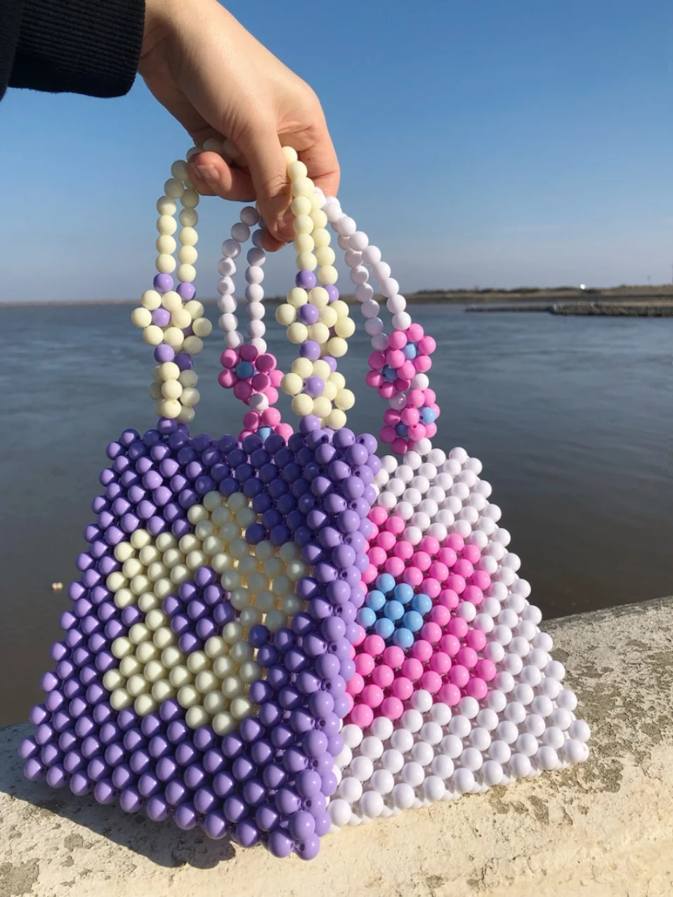 Handgemaakte kralen onderarmtas Nieuwe DIY Fre Flower Holiday Dameshandtas Eenvoudig Trendy Zacht Casual Sle Ademend Dagelijks gebruik