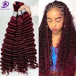 Burgundy  Boho Hair Braiding Bulk Deep Wave Hair Virgin Hair Extensions Hair Bulk Bohomian Braids