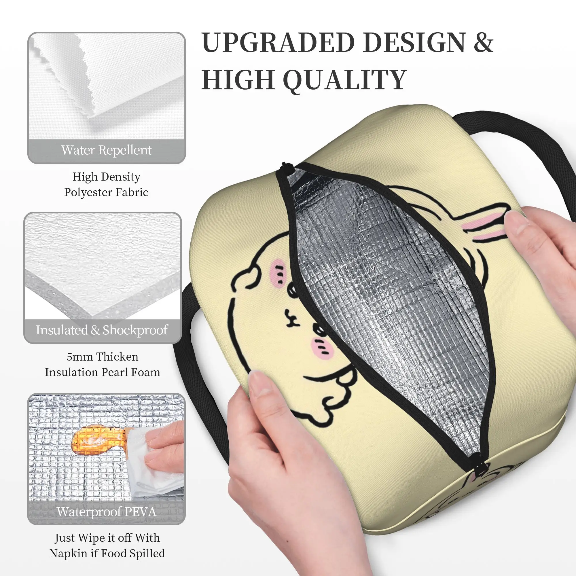 Cartoon Cute Chiikawas Isolierte Lunchtaschen, Kühltasche, Essensbehälter, tragbare Tragetasche, Lunchbox, Bento-Tasche, Büro, Picknick – Detail 1