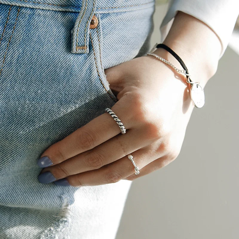 F.I.N.S Women Real 925 Sterling Silver Rings for Women Retro Twist Ring Vintage Style Minimalist Jewelry 925 Silver Ladies Ring