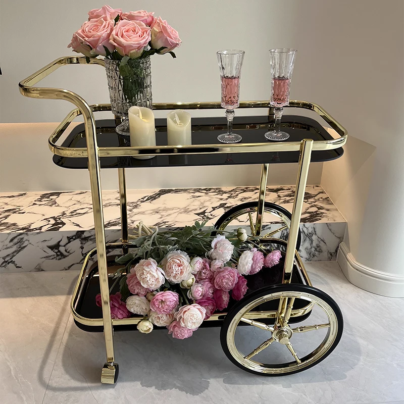 

Light luxury dining car storage rack living room bedroom bathroom mobile trolley sofa side bar tea cart