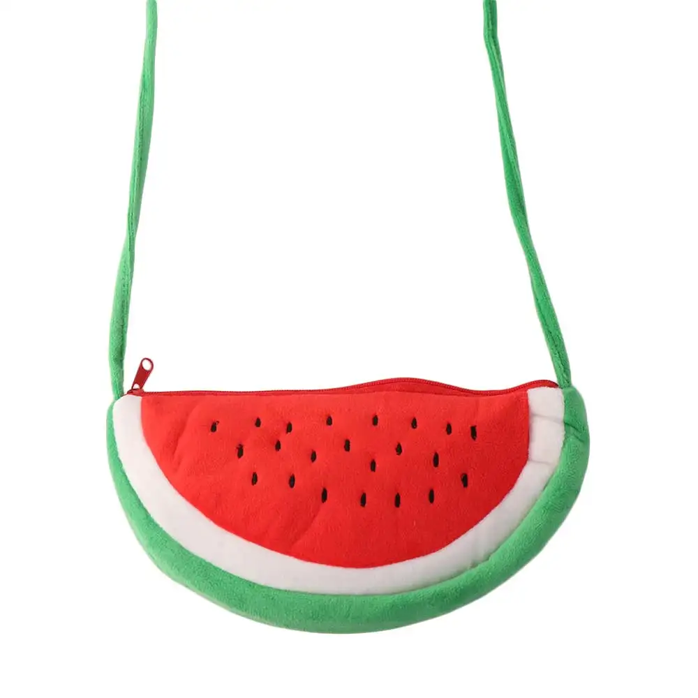 Funny Adjustable Plush Watermelon Bag Fruit Zipper Watermelon Crossbody bag Practical Portable Cartoon Tote Bag Girls