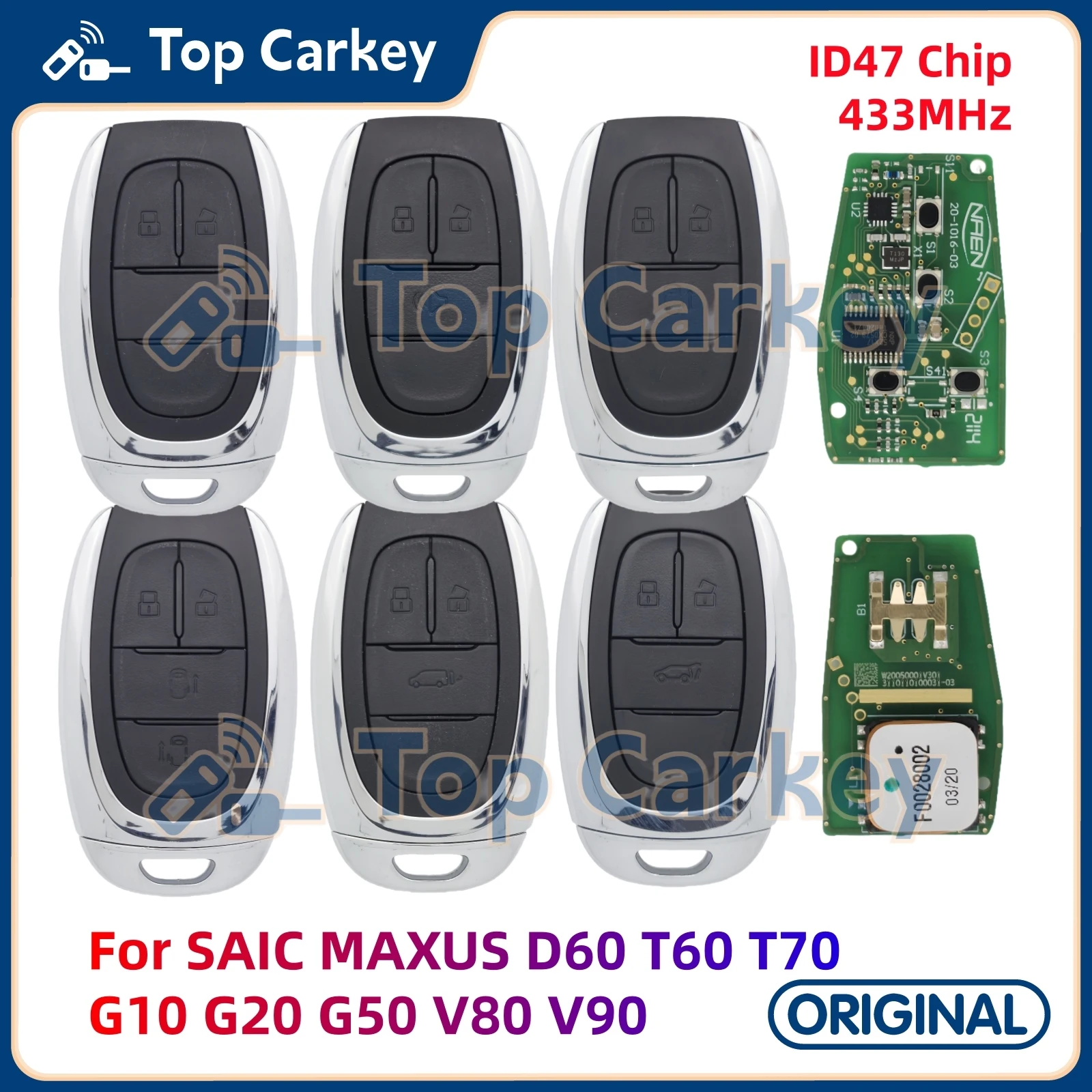 

TopCarkey Original OEM Smart Remote Key Fob ID47 Chip 433MHz for SAIC MAXUS D60 T60 T70 G10 G20 G50 V80 V90