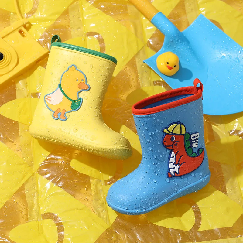 STRONGSHEN-Botas de lluvia para niño y niña, con dibujos de dinosaurios, unicornio, impermeables, de goma de PVC, antideslizantes