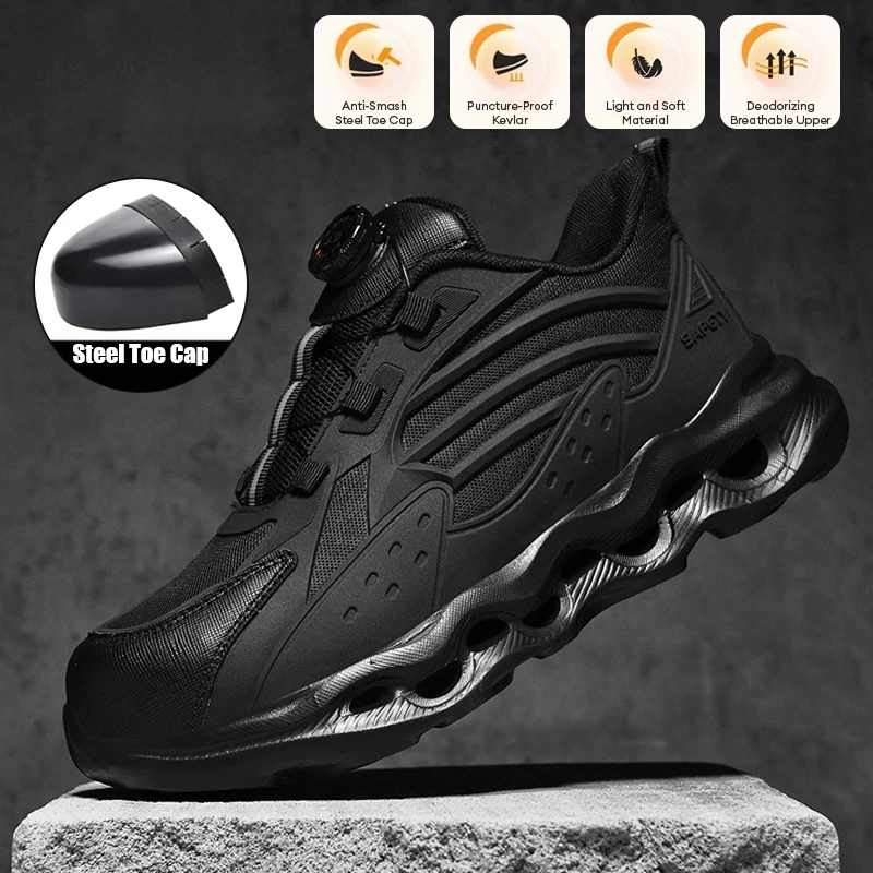 

Men's Cushion Work Shoes with Rotating Buckle Casual Shoes Anti-Smash Anti-Puncture Women's Safety Shoes Protective Boots