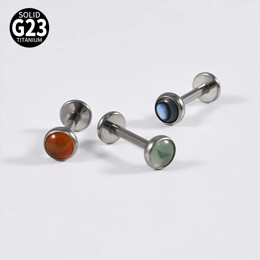 1PC G23 Titanium Round Onyx Quartz Stone Amethyst Labret Ear Helix Cartilage Internal Thread Body Piercing Jewelry