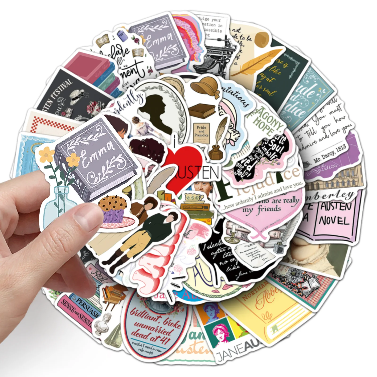 50 pezzi di adesivi scrittore Jane Austen adesivi graffiti in stile artistico personalizzato giocattolo per custodia per telefono da scrivania per bagagli