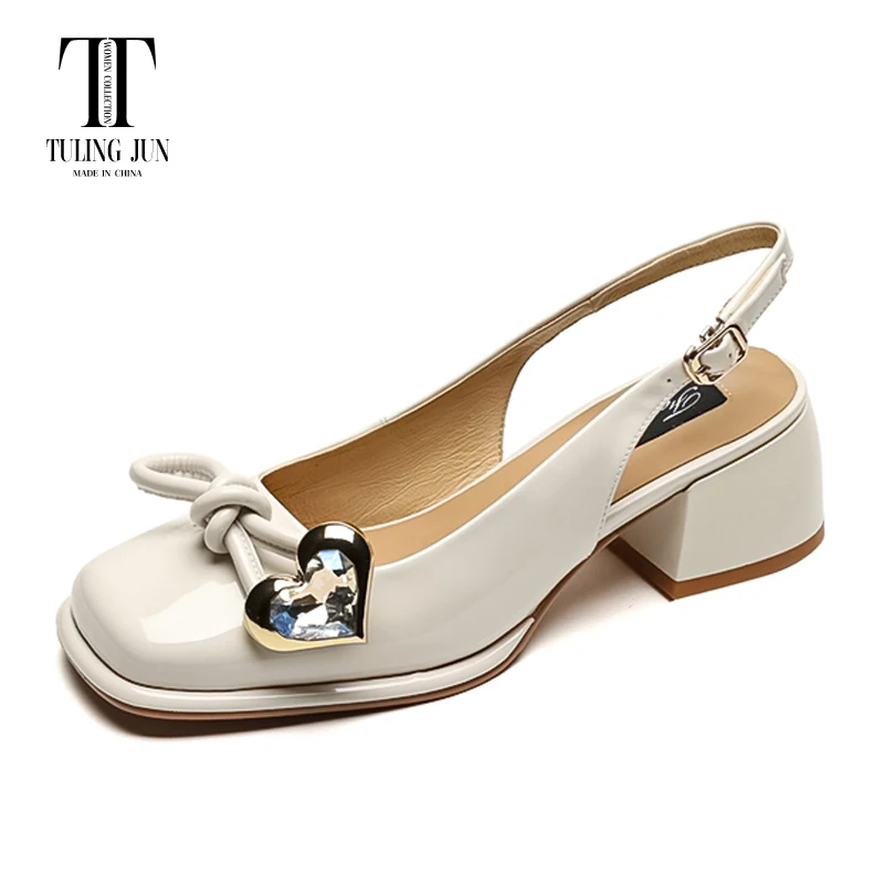 TULING JUN 2023 Spring Summer Back Empty Ladies Sandals Chunky Heel Square Toe Comfortable Daily Office Pumps For Women