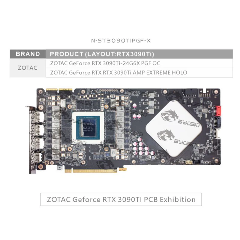 Bykski GPU Blocco di raffreddamento ad acqua per ZOTAC Geforce RTX 3090Ti AMP EXTREME HOLO, GPU Sistema di raffreddamento a liquido, N-ST3090TIPGF-X
