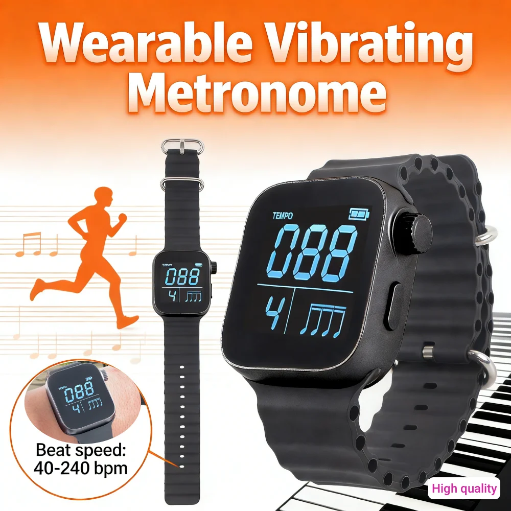 

Носимый вибрационный метроном для спорта, бега, подсчета ритма, с регулируемым ремешком для гитары, фортепиано, ударных и всех музыкальных инструментов