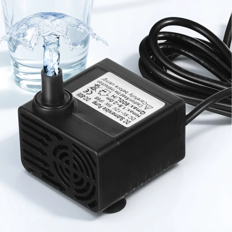 

1.77*1.69*1.18Inch 45*43*30Cm 5W 500L/H 8Mm Outlet Submersible Water Pump Aquarium Fish Tank Pond -12V Black Hard Plastic