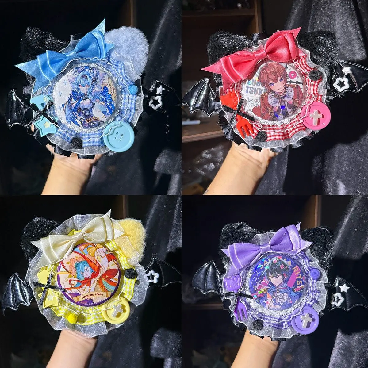 Original New Arrival Devil Cat Ears Badge Holder Handmade Lace Trim Gu Mei Badge Holder Cat Ears Accessory Ita Bag Decoration