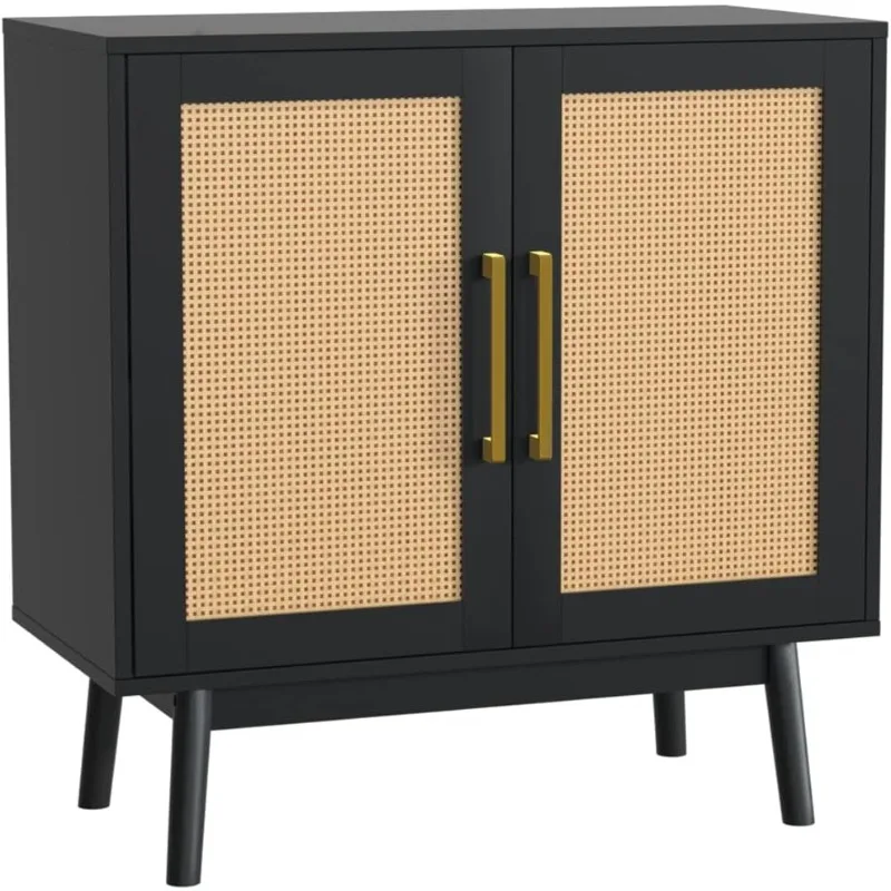 

Modern Rattan Storage Cabinet with Double Doors and Adjustable Shelves, Accent Cabinet for Living Room, Bedroom, Hallway