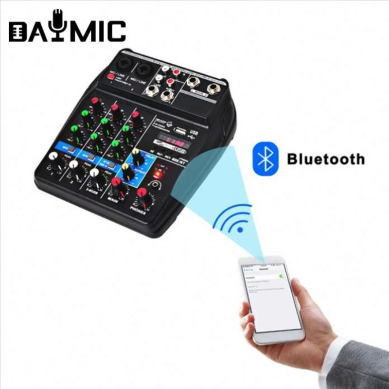 

Factory Professional 4 Channel USB Audio Mixer PC Console With BT Record 48V Phantom dj controle Mixer samrt phone live