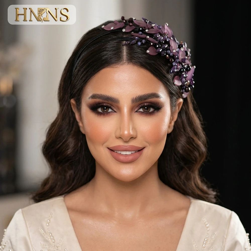 HNNNS Vintage Bridal Wedding Headband Handmade Purple Color Leaf Hair Hoop Women Party Banquet Headpieces Hair Accessorie YXA143