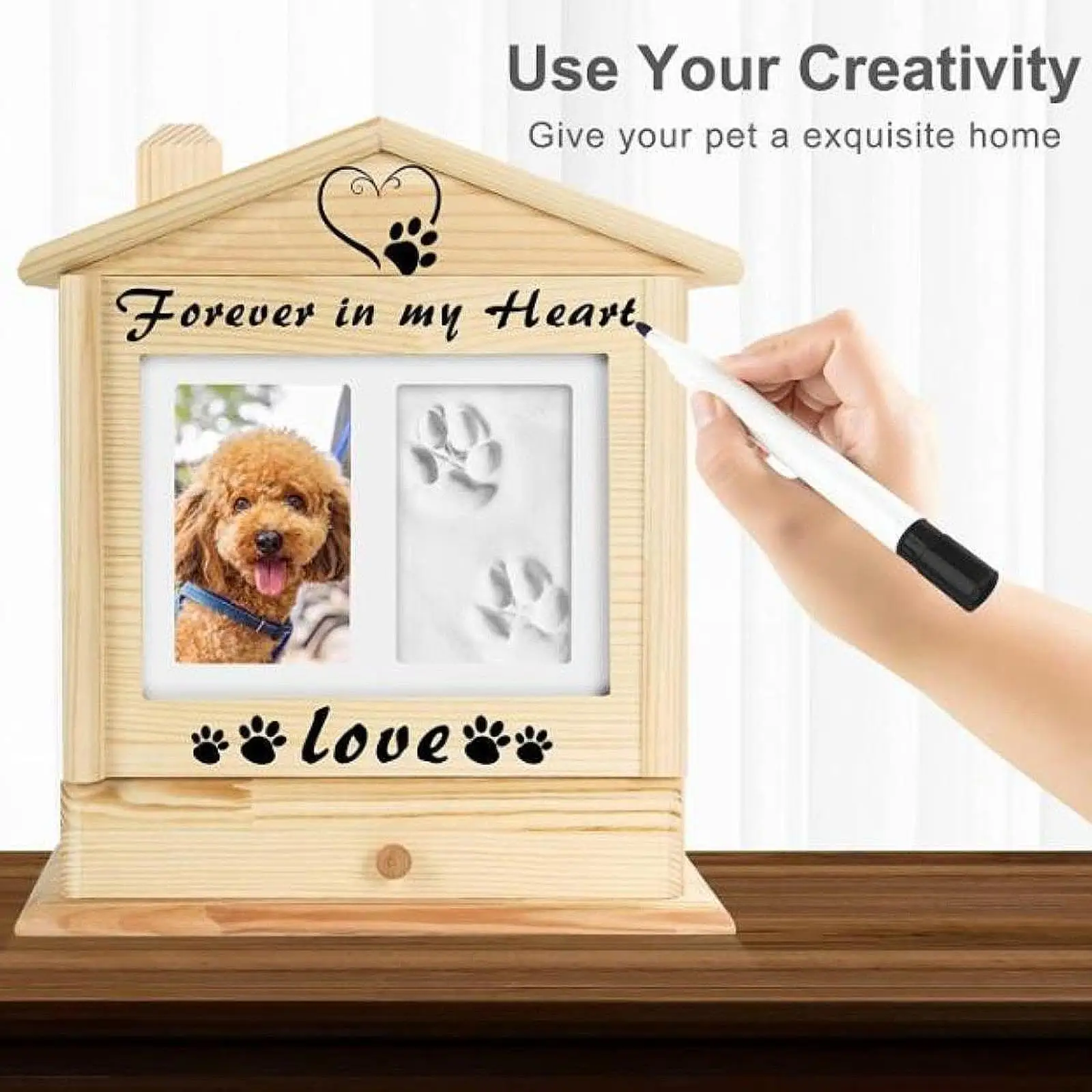 Wooden Pet Memorial Urn Dog Cremation Urn Wooden Pet Loss Remembrance Gift Storage with Photo Frame Cat Urn for Cat Kitty Dog