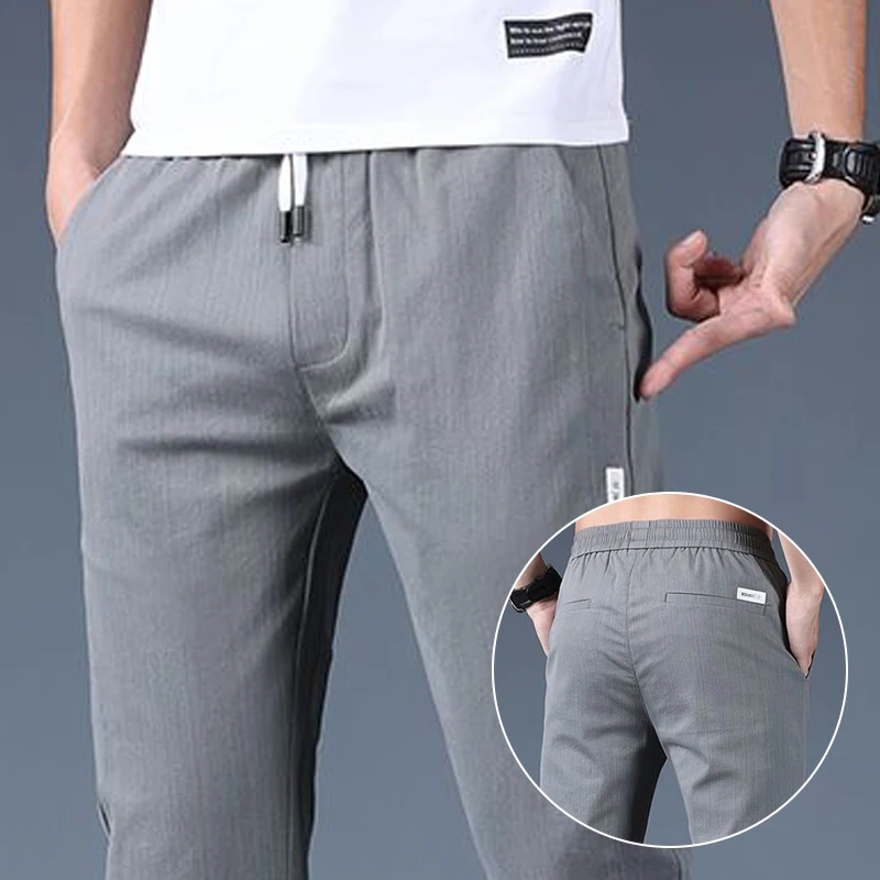 

Men Thin Casual Straight Suit Pants Male Slim Fit Loose Blazer Pants Versatile Ice Silk Light Gray Light Green Trousers