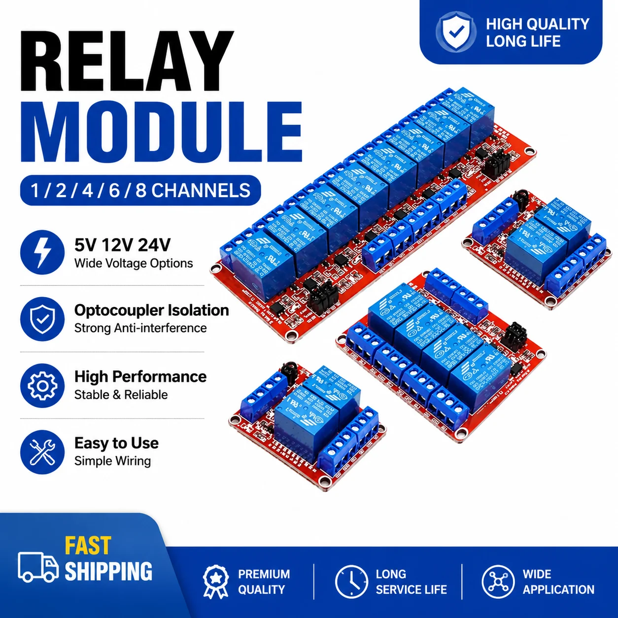 1/2/4/6/8 Channel Relay Module 5V 12V 24V Relay Board Optocoupler Isolation Control Module for Arduino PLC Smart Home Automation
