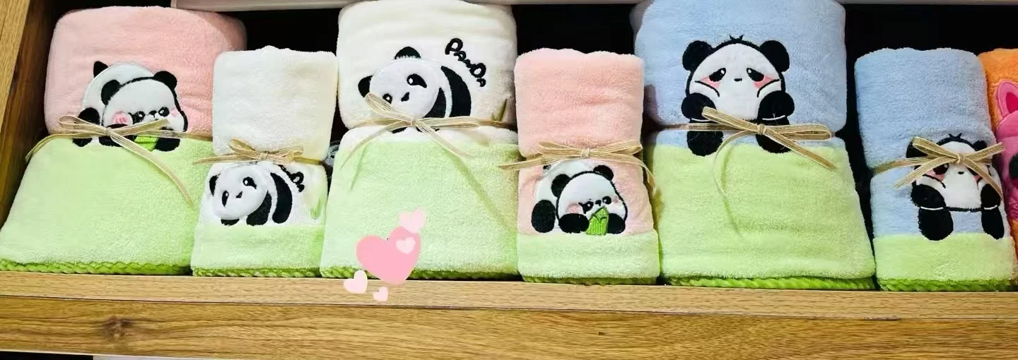2026 Edition Cute Embroidered Panda Towels - 2 Pack - High Quality Appearance, Soft Coral Fleece Couple's Bathing Towel, Absorbs
