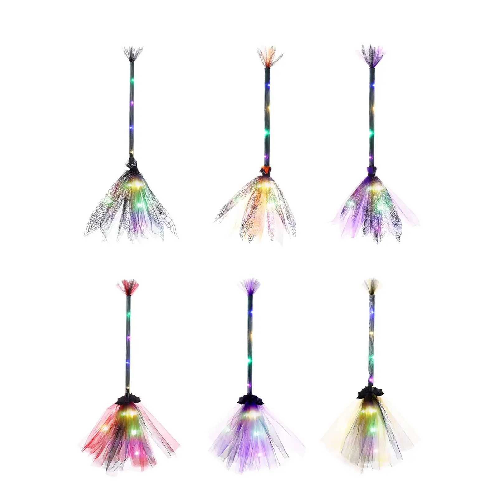 Witch Broom Halloween Decoration Prop for Cosplay Costume Accessory LED Lighted Stick 65cm Party Favor Girls