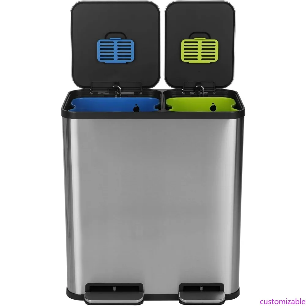 

18.5 Dual Section Step-On Trash Bin - Kitchen Waste and Recycling Cans with Cover