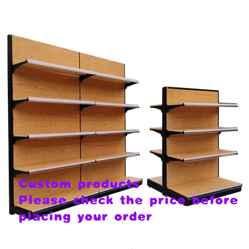 

custom.Heavy Duty Metal & Wood Grain Supermarket Shelf Display Stand Stationery Hardware Candy & Chips