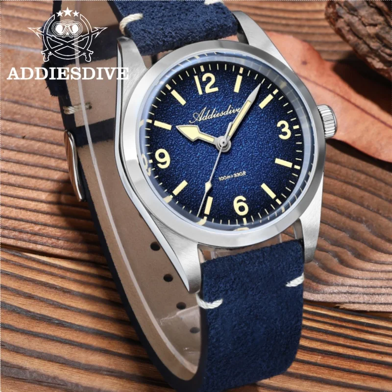ADDIESDIVE Reloj AD2544 Men's Watch Sapphire Glass 10Bar Waterproof C3 Super Luminous Leather Strap Quartz Watch Reloj Hombre