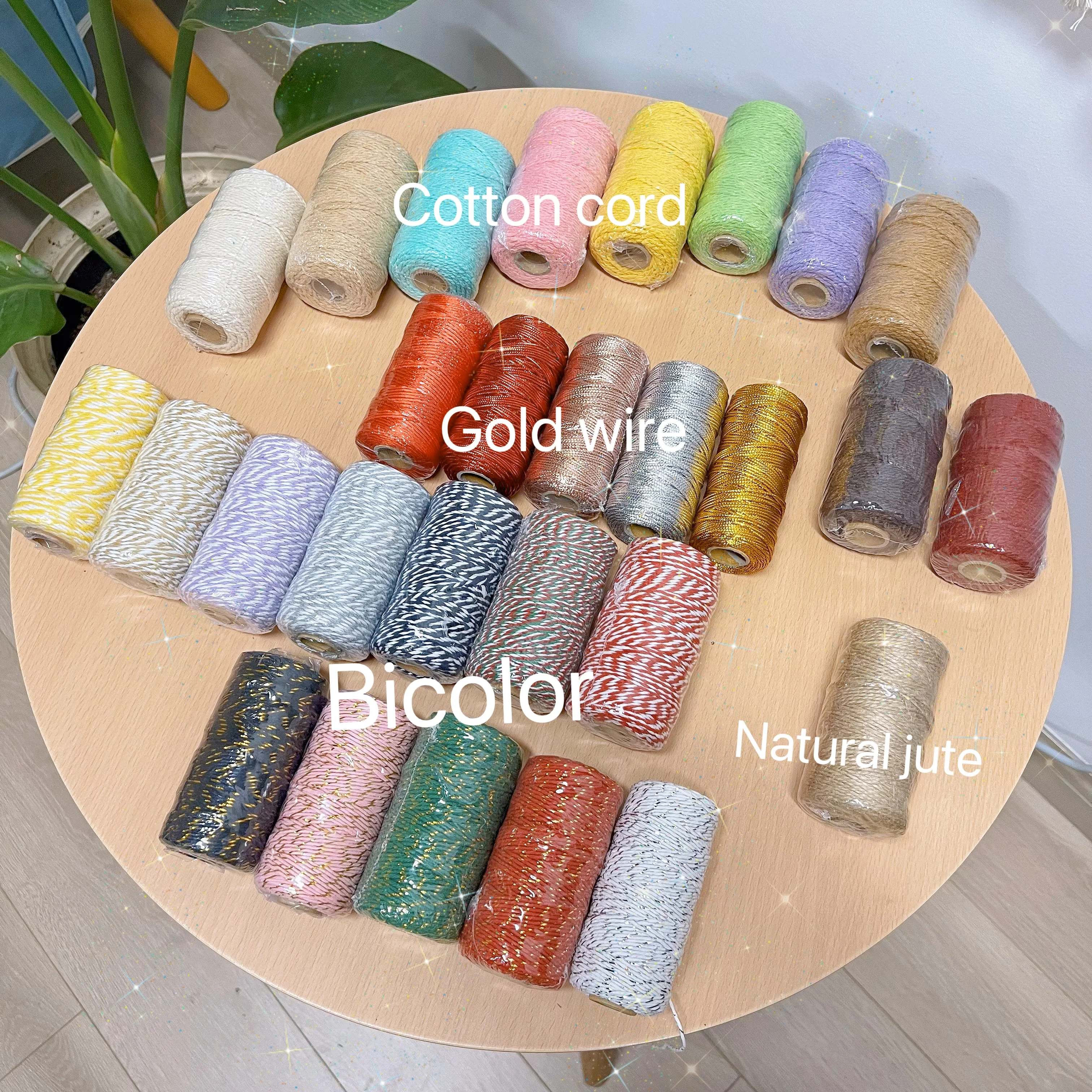 100M One Roll Two-color Three-color Mix Cotton Cord Macrame Craft Twine Home Textile Gift Packaging Christmas Wedding Decoration