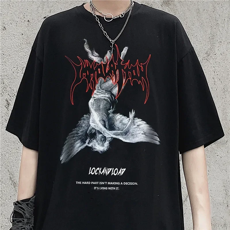 تي شيرت صيفي بأكمام قصيرة للرجال والنساء ، فن Haryoga ، ملاك ساقط ، ملابس الشارع الشهير برقبة دائرية ، قمم للذكور ، ملابس كلاسيكية من Y2K