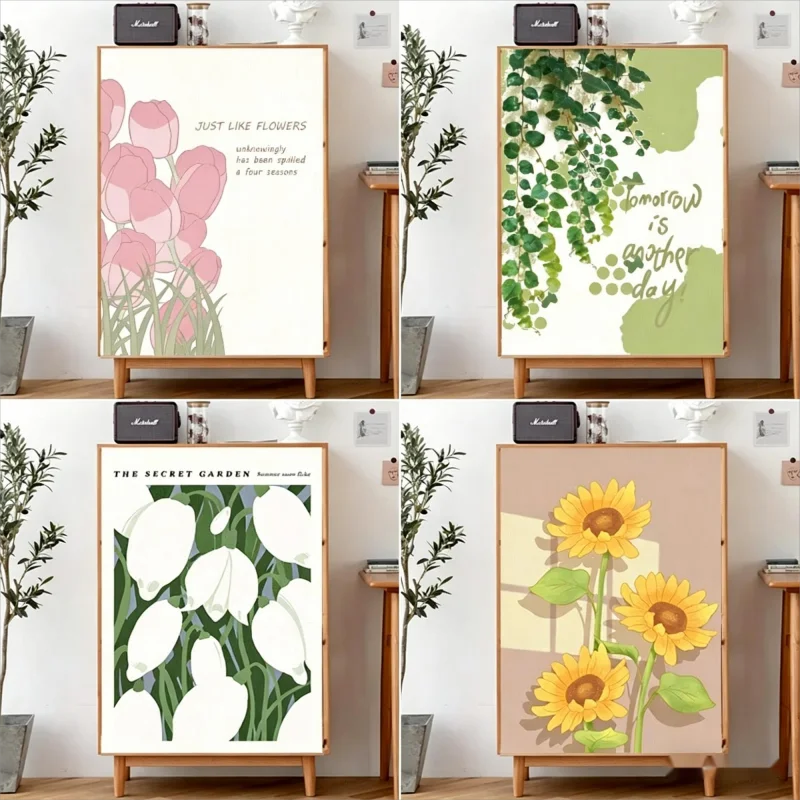 VIKAMA Nordic Cabinet Door Curtain Cover Freesia Tulip Cat Plant Print Furniture Dust Cover No Pole 2D Flat Print Easy