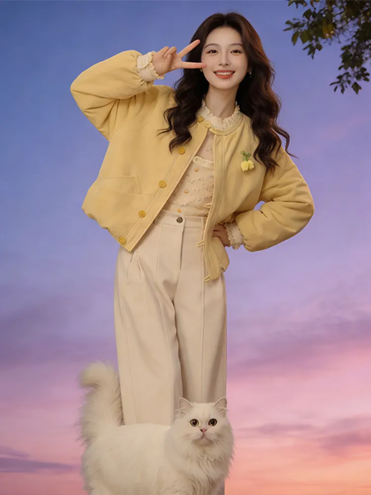 

Korean Sle ort down Cotton Jaet Women's Faionable Stand Collar Winter Coat Warm Comfortable Loose Fit Color