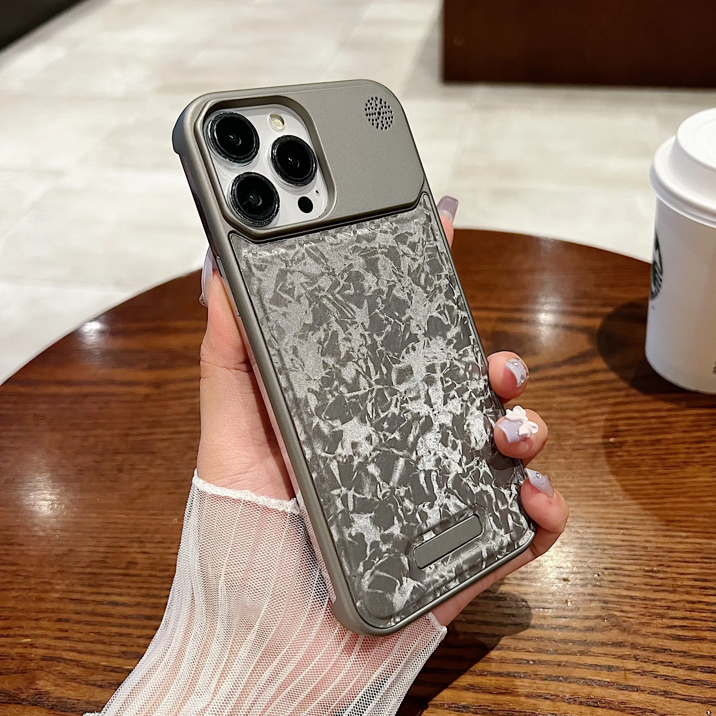 For iPhone 16 15 14 13 12 Pro Max 16Plus Glitter Colorful Shell Pattern Phone Case Plating Frame Shock Protection Aroma PU Cover